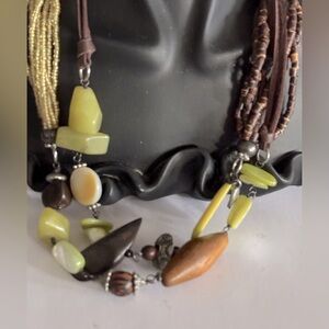 Vintage glass wood bead chain multi-strand necklace
34”